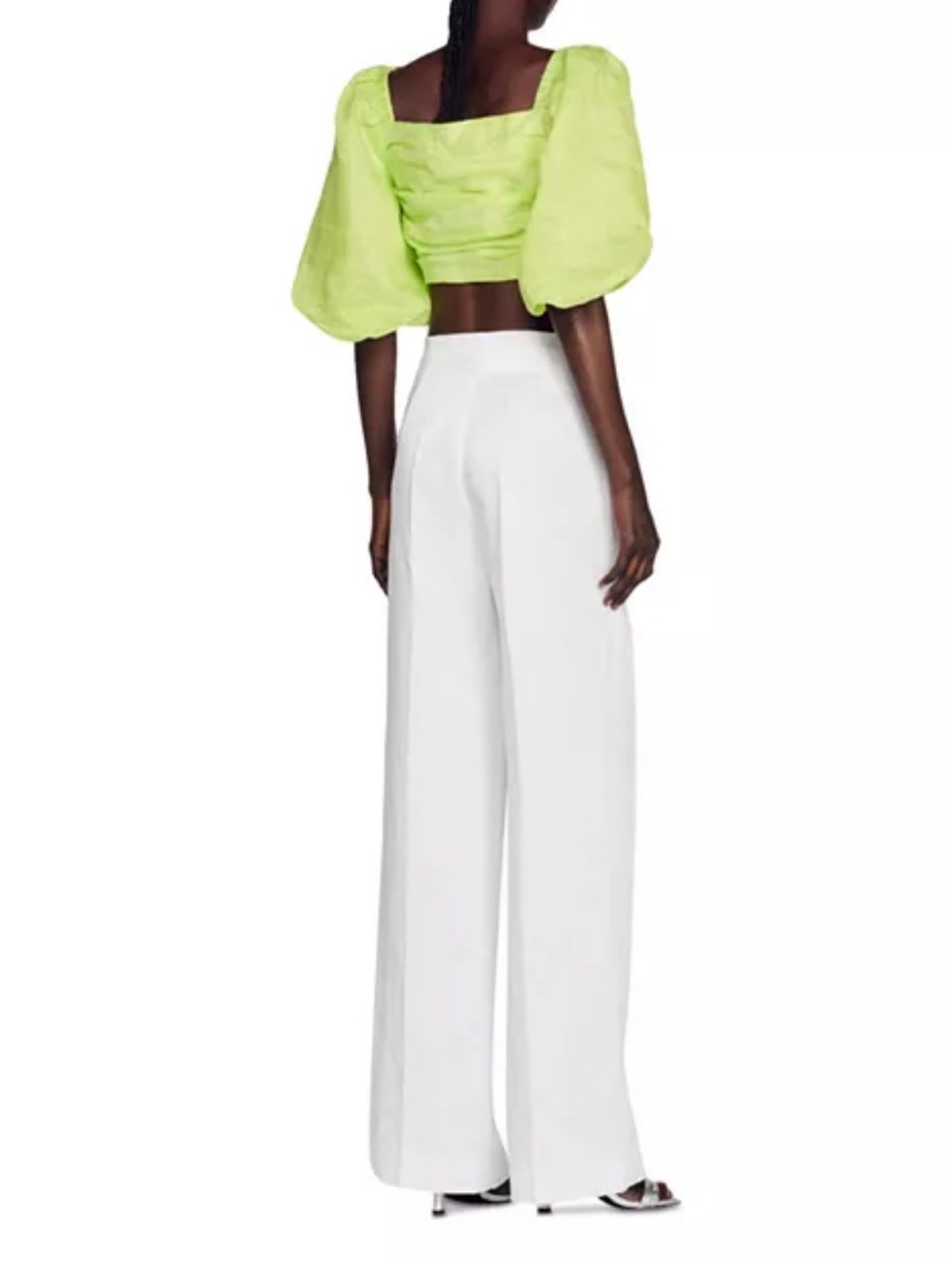 Sandro White High Rise Linen Blend Wide Leg Pants Size 36 - Picture 2 of 7